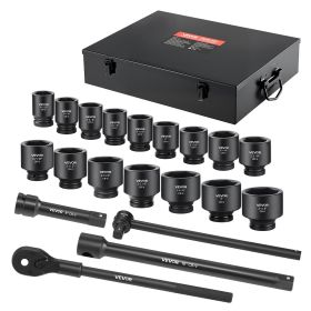 1 in Drive Impact Socket Set, 21 Piece, 6 Point Shallow Impact Sockets, SAE (1-5/8 in to 3-1/8 in), with 8 in & 18 in Extension Bars, 24 in Ratch