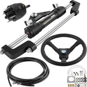 Hydraulic Boat Steering Kit, 300HP Hydraulic Steering Kit Helm Pump, Cylinder, Wheel, 18 Feet Hose Hydraulic Steering Seal Kit