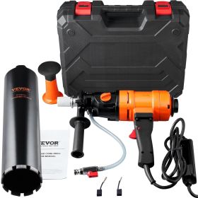 Diamond Core Drilling Machine, 4in Handheld Wet Concrete Core Drill Rig, 1100-2400RPM Two Speed & 1-1/4" Thread & 2 Bubble Levels
