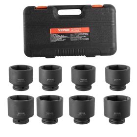 Axle Nut Impact Socket Set, 3/4" Drive 6-Point 8-Piece SAE Spindle Nut Socket Set, CR-MO Heat Treated Large Socket Set with Storage Case