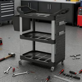 3-Tier Rolling Tool Cart, 200 LBS Capacity Plastic Utility Cart With Side Shelf And Storage Bucket, Tikt0k Sales Prohibited (Option: Black Light Gray)
