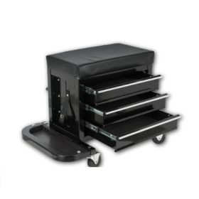 3-Drawer Tool Chest Rolling Mechanic Seat With Tool Trays,350lbs Max Weight Capacity,Black (Option: Black)