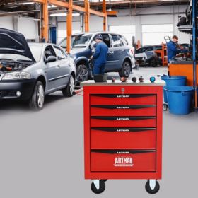 5 Drawers Multifunctional Tool Cart With Wheels,Metal Rolling Tool Cart Storage For Garage Workshop Warehouse Repair Shop--With Stainless Steel R (Option: RedBlack)