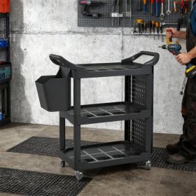3-Tier Rolling Tool Cart, 200 LBS Capacity Plastic Utility Cart With Side Shelf And Storage Bucket, Tikt0k Sales Prohibited (Option: Black)