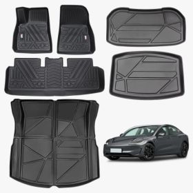 Odorless TPE Floor Mat For Tesla Model 3 2023-2025 6 PCS Waterproof Duty-Proof Fully Surrounded Floor Liner Protection Foot Pad (Option: Black)